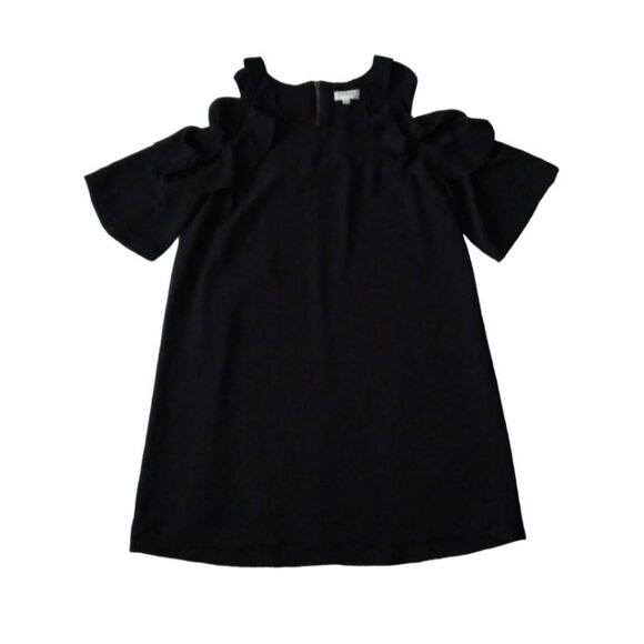 Umgee Black Cold Shoulder Ruffle Sleeve Above Knee Shift Dress Women's Medium - Picture 1 of 13